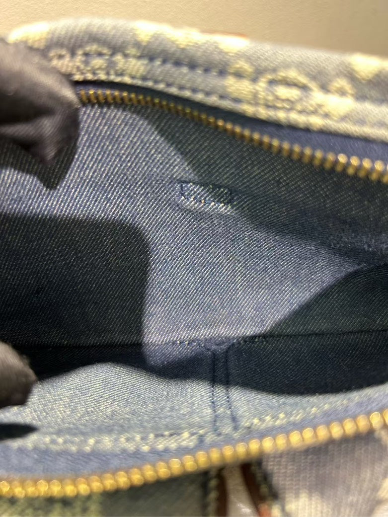 Pre-loved CELINE Macadam Print Blue Canvas Crossbody Bag