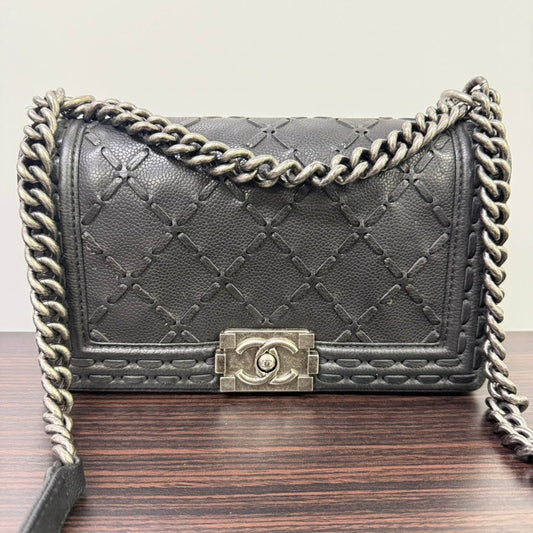 Chanel Caviar Leather LeBoy Flap Bag Medium NG Black Shoulder Bag