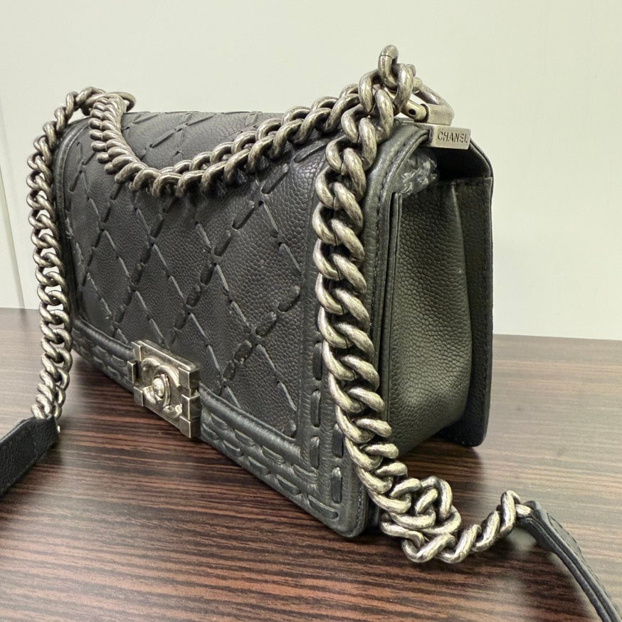 Chanel Caviar Leather LeBoy Flap Bag Medium NG Black Shoulder Bag