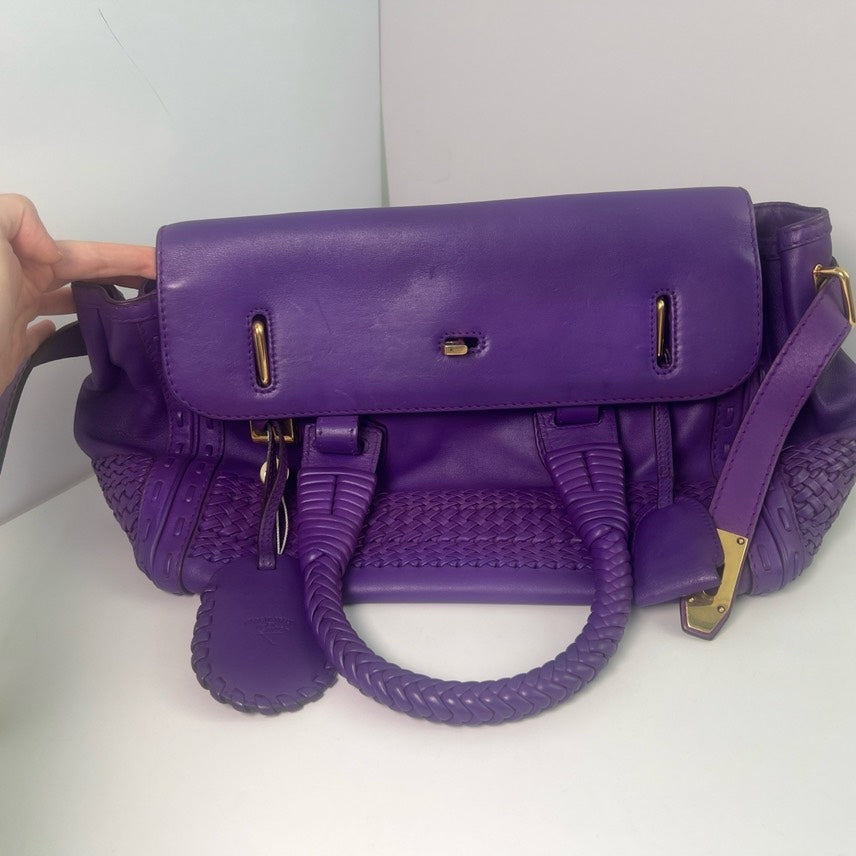 Gucci Purple Braided Leather Tote Bag