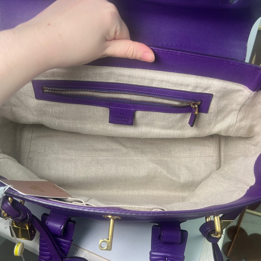 Gucci Purple Braided Leather Tote Bag