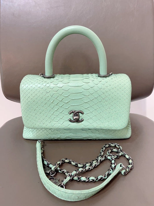 Chanel Coco Handle Small Mint Green Python Leather Bag