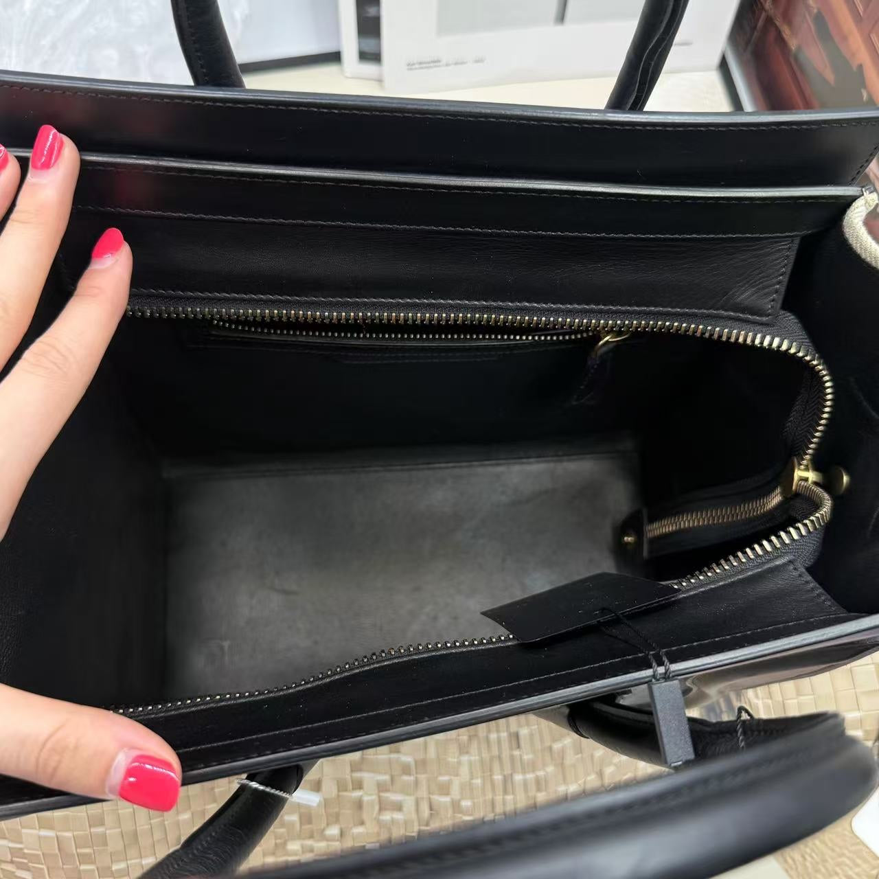 Celine Luggage Tote Bag, Black Canvas Leather, Preloved