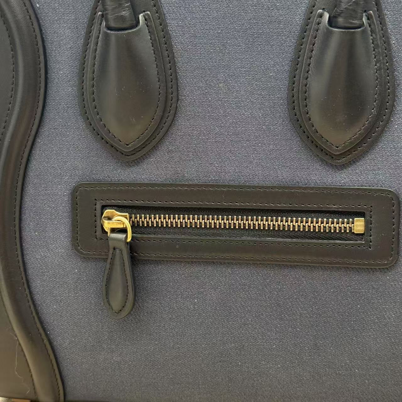 Celine Luggage Tote Bag, Black Canvas Leather, Preloved