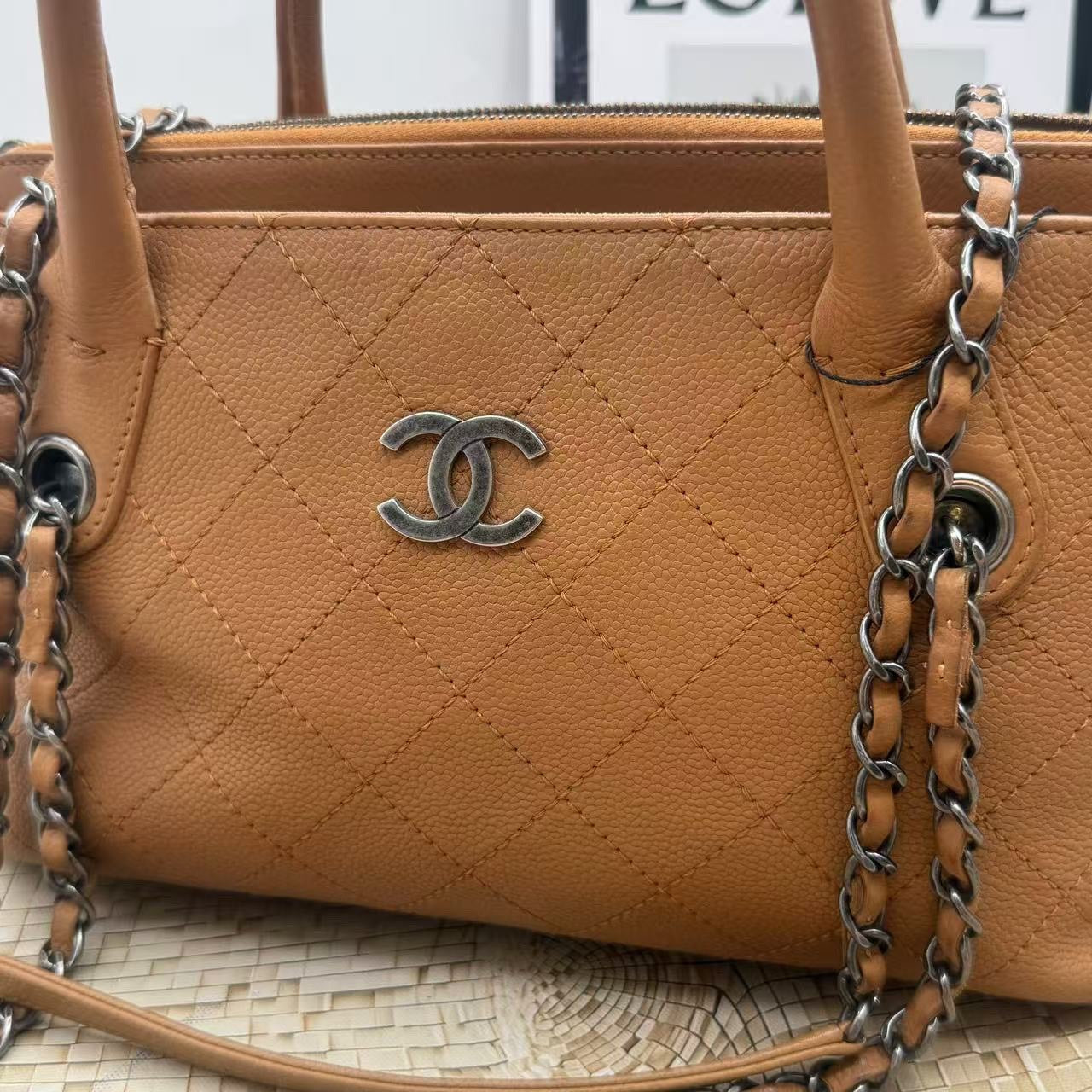Chanel Preloved Two-Way Bag Tan Quilted Leather 2017