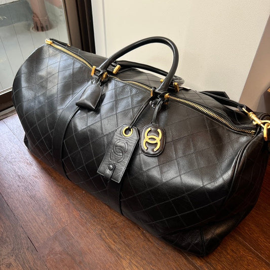 Chanel Leather 2way Black Travel Bag