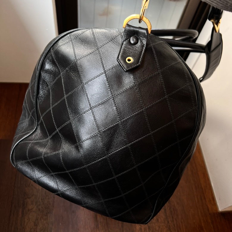 Chanel Leather 2way Black Travel Bag
