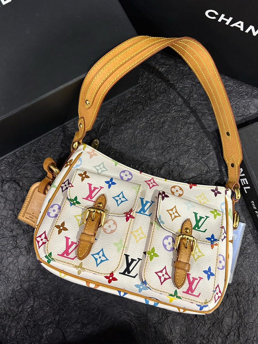 LOUIS VUITTON White Multicolor Cambridge Top Handle Bag 25cm