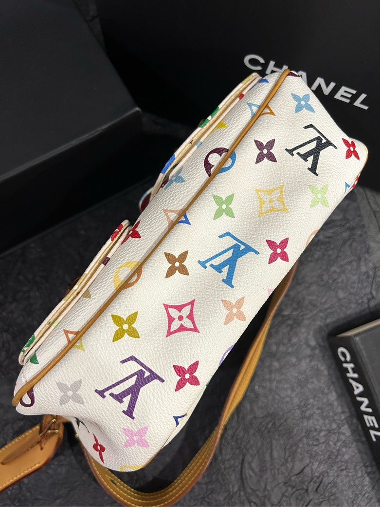LOUIS VUITTON White Multicolor Cambridge Top Handle Bag 25cm