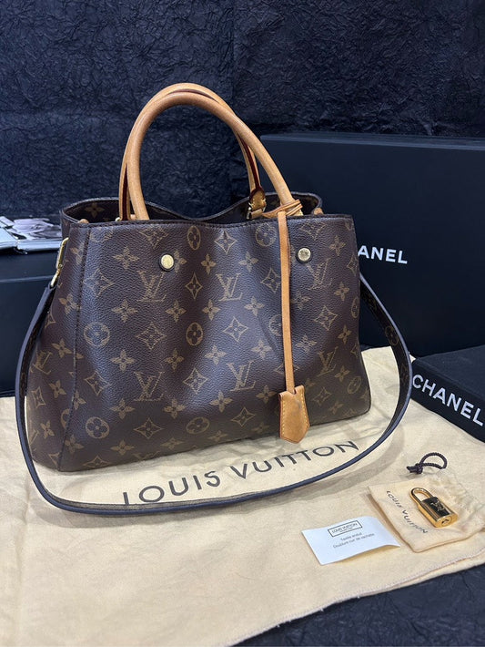 Louis Vuitton Monogram Montaigne Medium Bag Brown Leather Tote Handbag