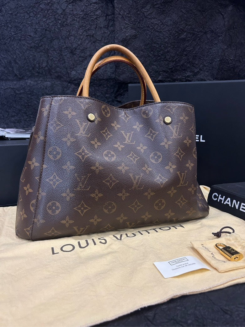 Louis Vuitton Monogram Montaigne Medium Bag Brown Leather Tote Handbag