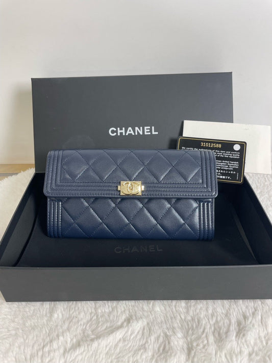 Chanel Quilted Classic Navy Leather Wallet
