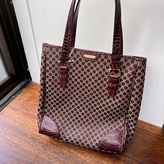 Preloved Celine Canvas & Leather Tote Bag AF946 in Brown Monogram Pattern
