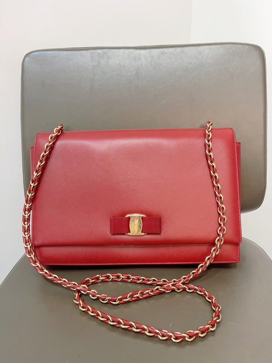 Preloved Ferragamo Vara Bow Red Leather Crossbody Bag