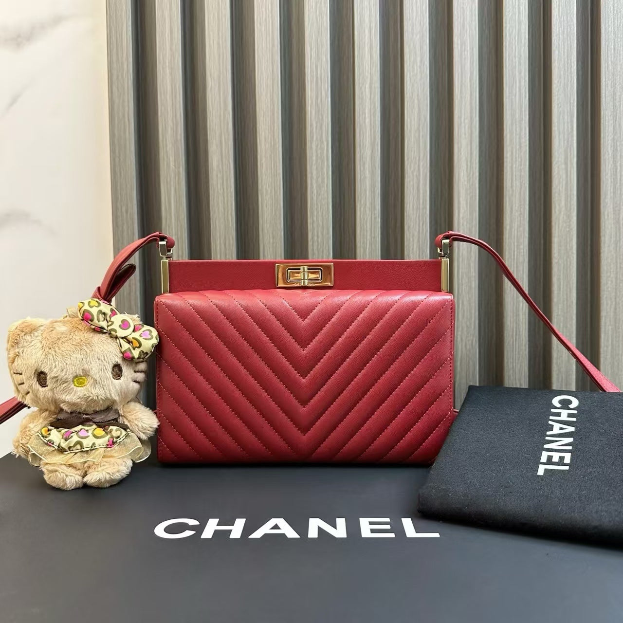 Chanel Chevron Quilted Red Leather Shoulder Bag