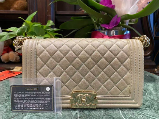 Chanel Boy Bag Beige Leather Shoulder Bag