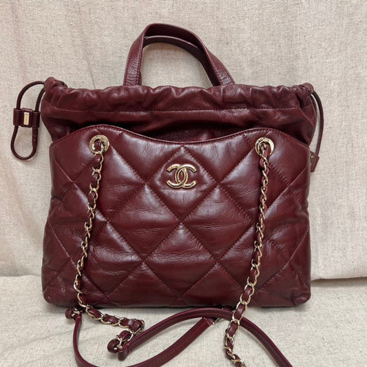 CHANEL Quilted Burgundy Leather Shoulder Bag