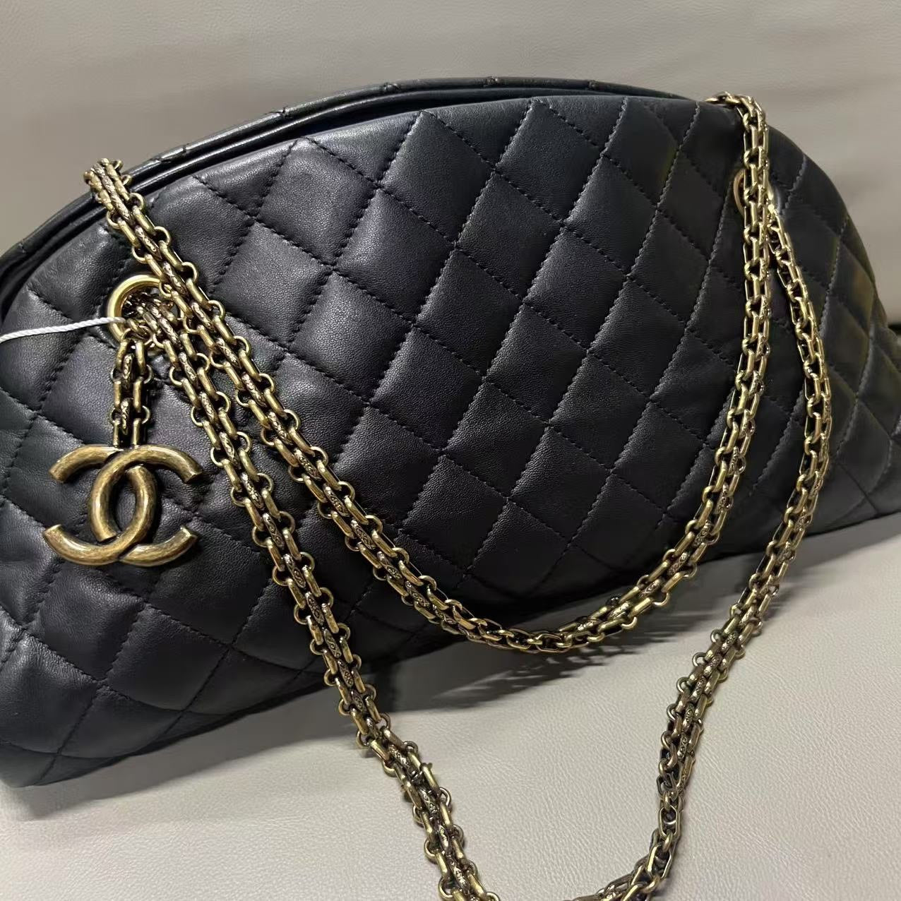 Chanel Quilted Bowling Bag Black Leather - Shoulder Bag