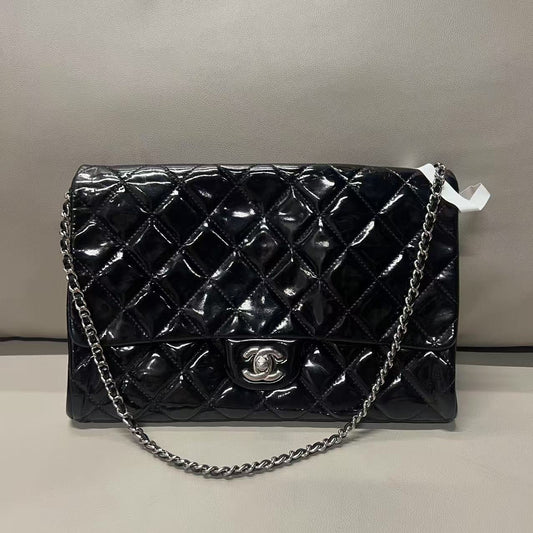 Chanel Black Patent Leather Flap Bag  - Vintage Designer Shoulder Bag