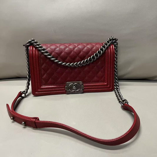 Chanel Caviar Leather Leboy Bag Medium Red Shoulder Bag