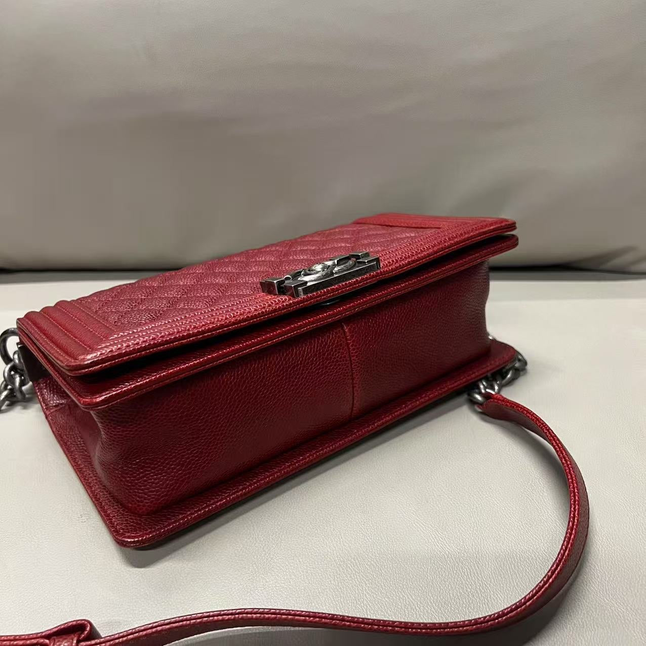 Chanel Caviar Leather Leboy Bag Medium Red Shoulder Bag