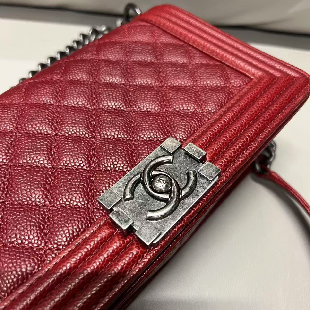 Chanel Caviar Leather Leboy Bag Medium Red Shoulder Bag