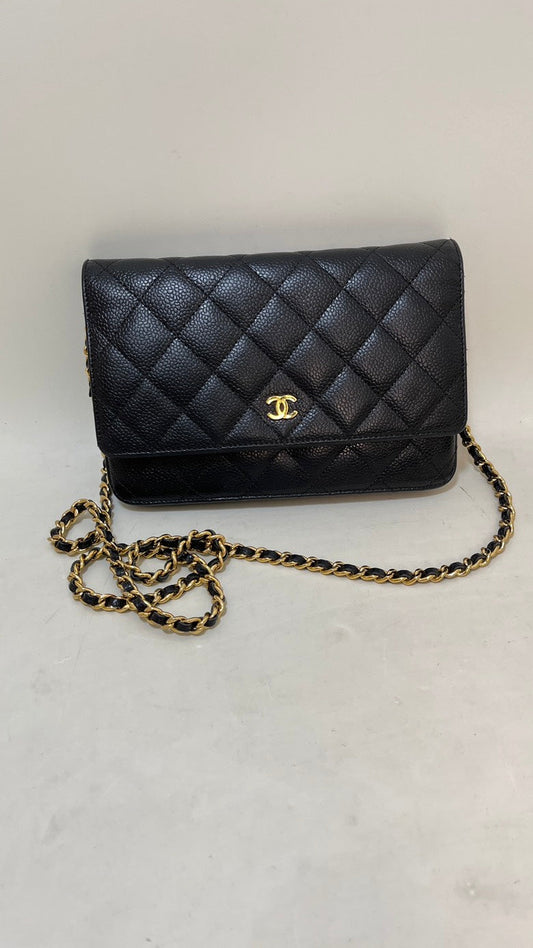 Chanel Flap Chain Bag Caviar Leather Black Shoulder Bag -
