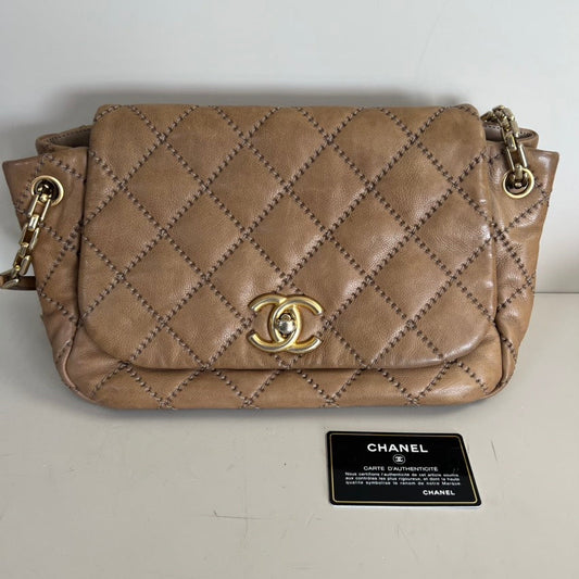 Chanel Quilted Lambskin Flap Bag in Beige, Shoulder Bag