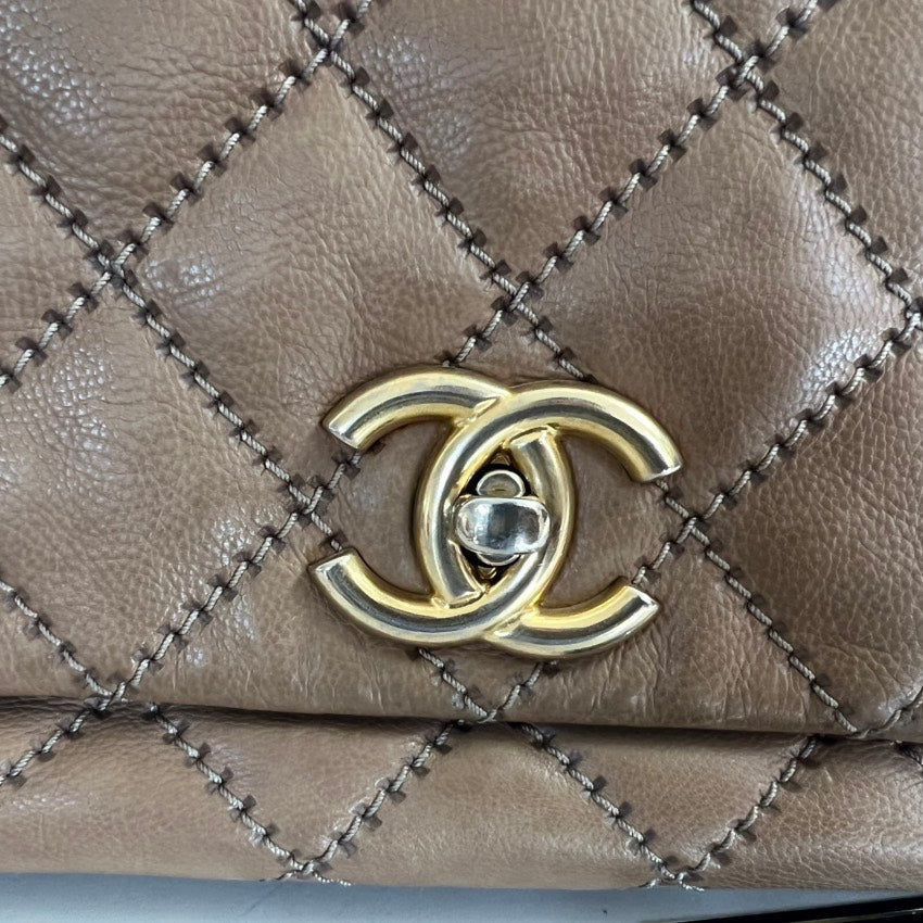 Chanel Quilted Lambskin Flap Bag in Beige, Shoulder Bag
