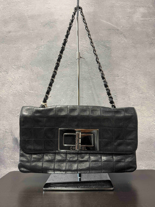 Chanel Ice Cube Flap Bag Black Leather Shoulder Bag JZ