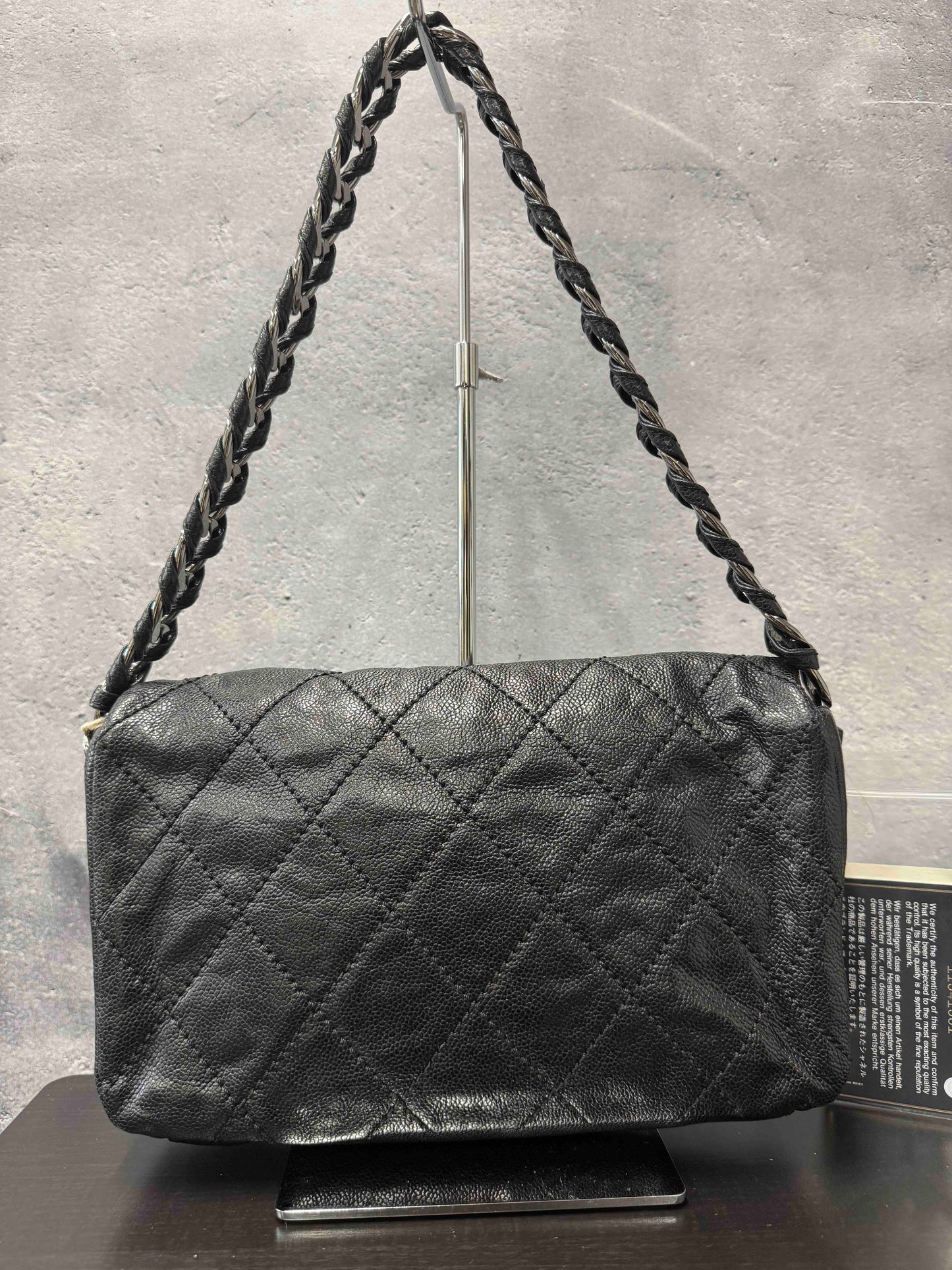 Chanel Caviar Flap Shoulder Bag Black Leather RE