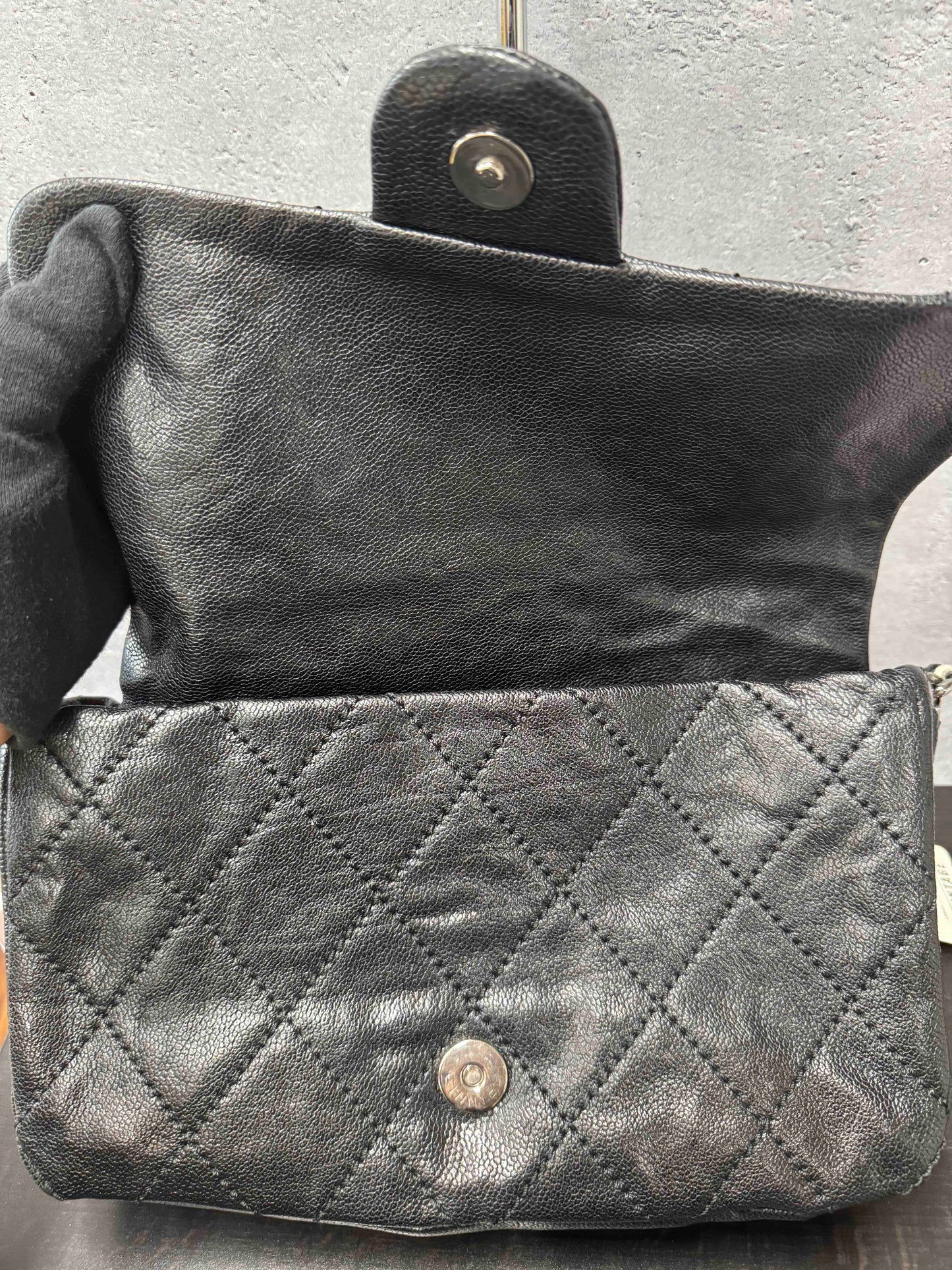 Chanel Caviar Flap Shoulder Bag Black Leather RE