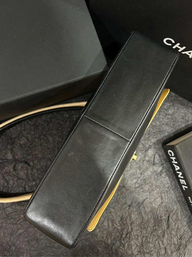 Chanel Beige and Black Quilted Leather Single Flap Shoulder Bag cm