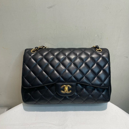 Chanel Lambskin CF Jumbo Double Flap Black Gold Shoulder Bag