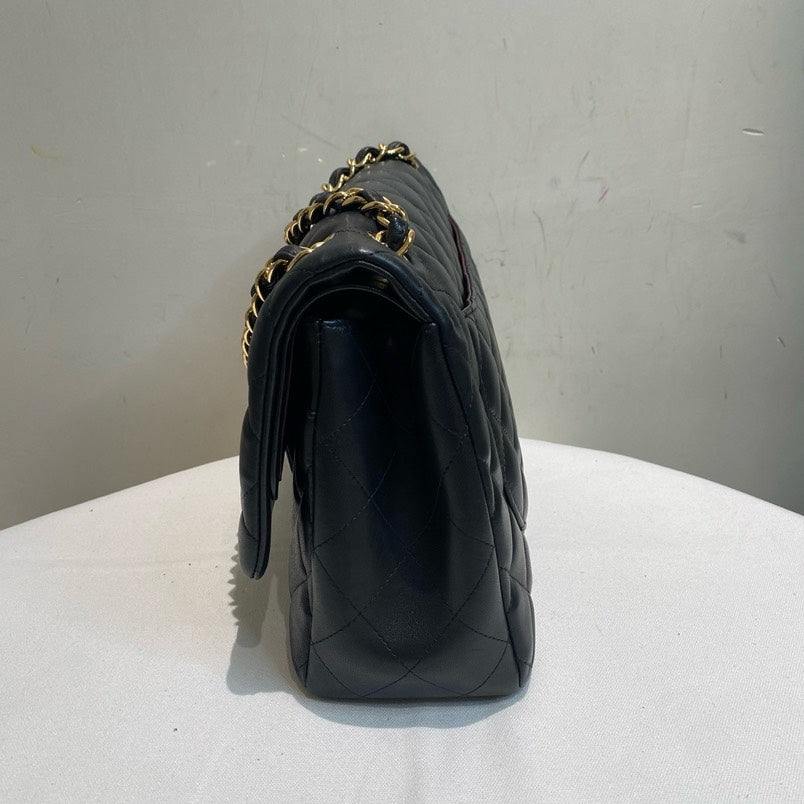 Chanel Lambskin CF Jumbo Double Flap Black Gold Shoulder Bag