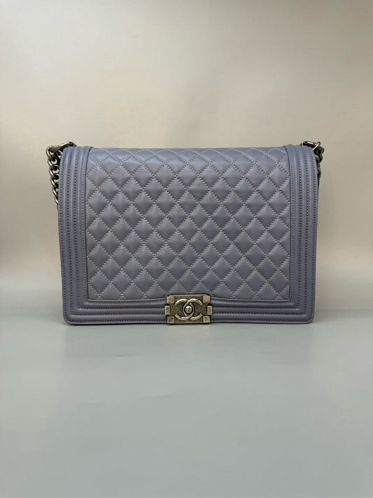 Chanel Le Boy Smog Blue Lambskin Maxi Shoulder Bag