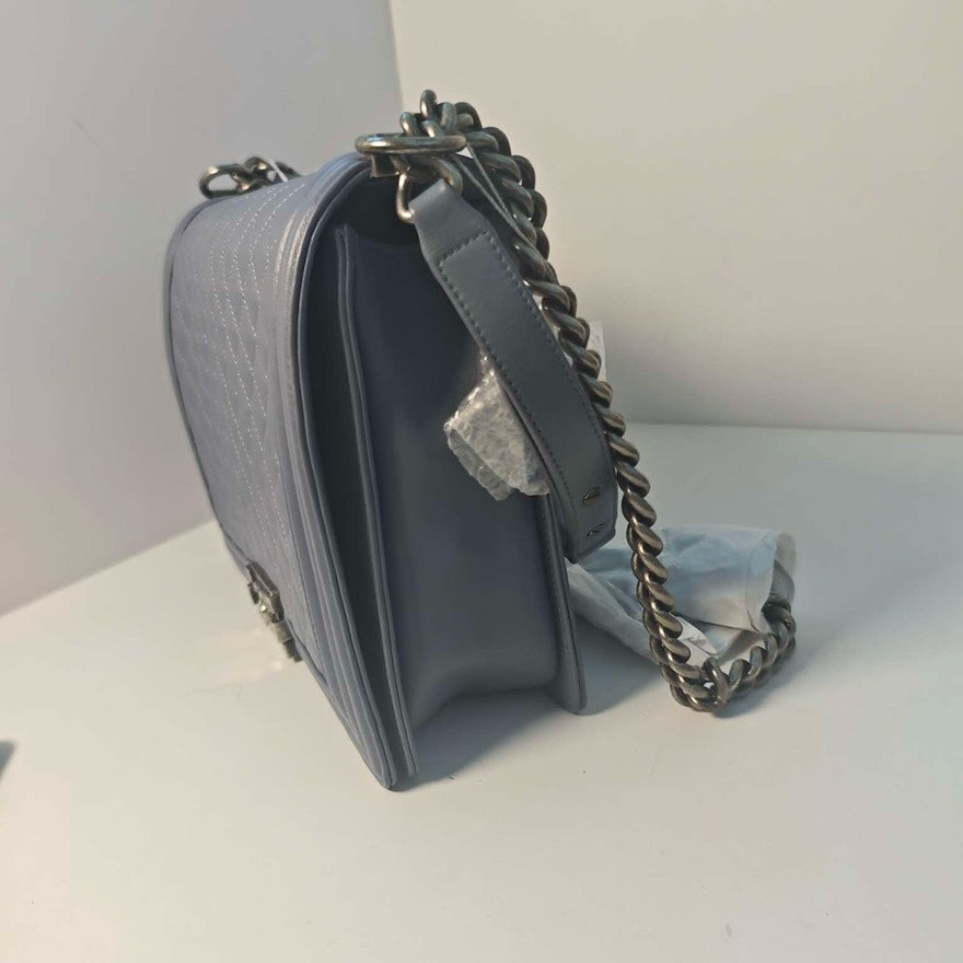 Chanel Le Boy Smog Blue Lambskin Maxi Shoulder Bag