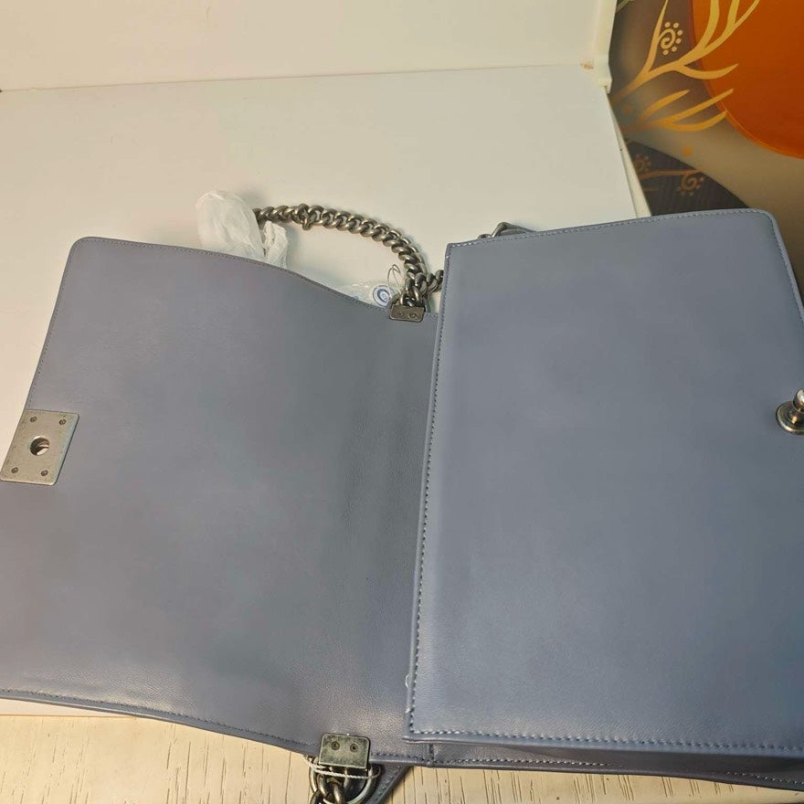 Chanel Le Boy Smog Blue Lambskin Maxi Shoulder Bag