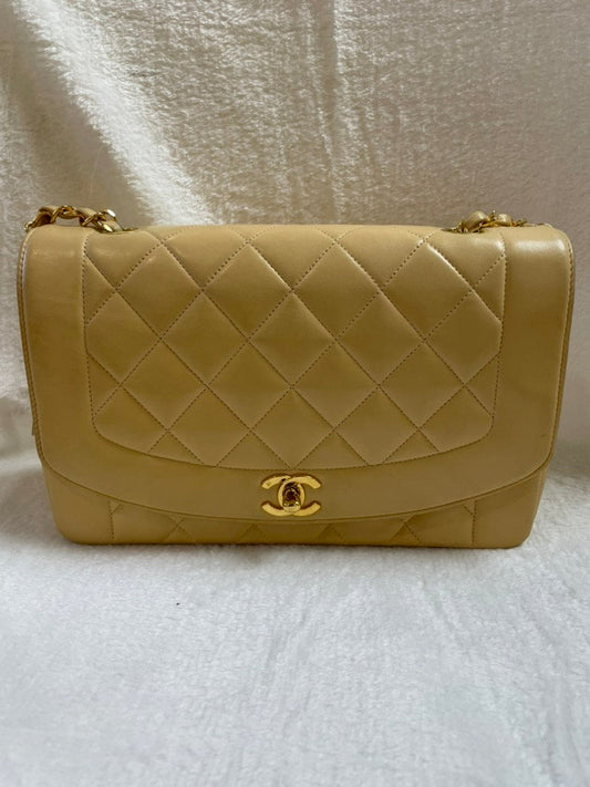 Chanel Quilted Shoulder Bag Beige Leather