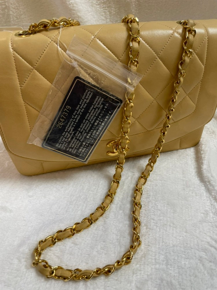 Chanel Quilted Shoulder Bag Beige Leather