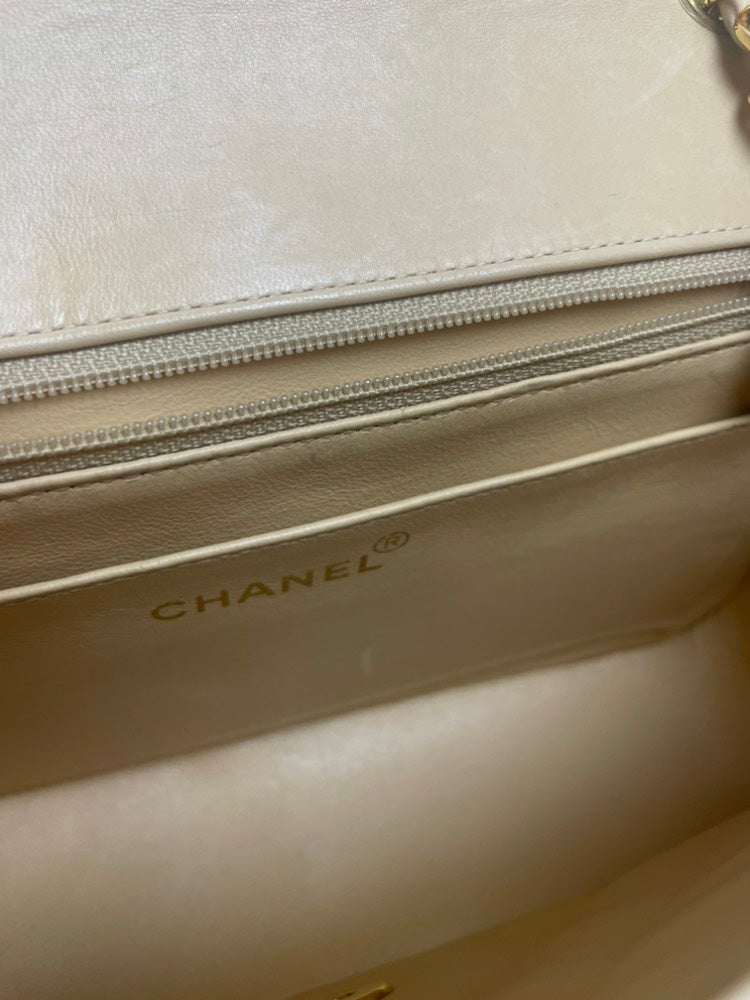 Chanel Quilted Shoulder Bag Beige Leather