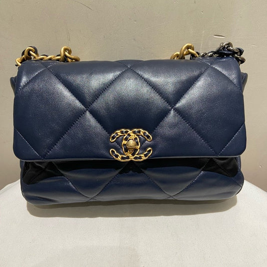Chanel P bag Large Navy Leather Shoulder Bag