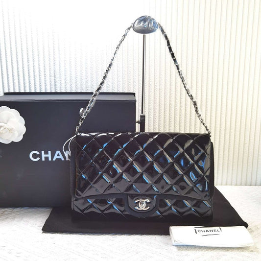 Chanel Classic Flap Bag Black Patent Leather  Shoulder Bag