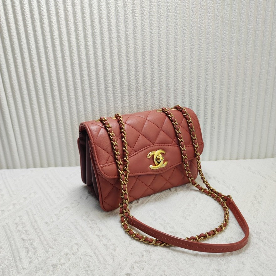 Chanel Classic Flap Bag Red Leather Shoulder Bag xr