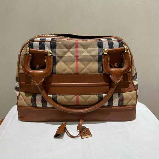 Burberry Classic Plaid Tote Bag Brown Canvas Medium Preloved