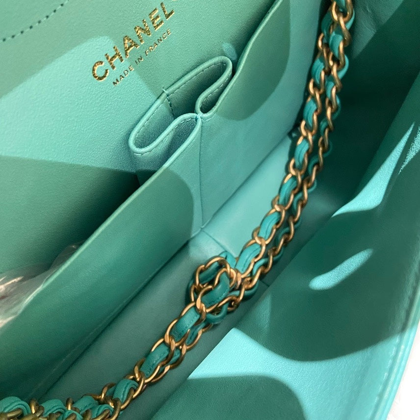 Chanel Double Flap Jumbo Lambskin Shoulder Bag in Turquoise