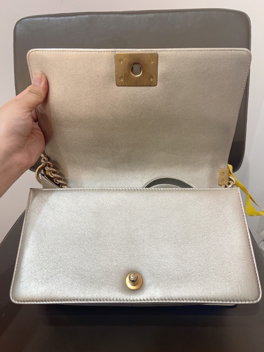 Chanel Python Leather Leboy MM in Gold Shoulder Bag