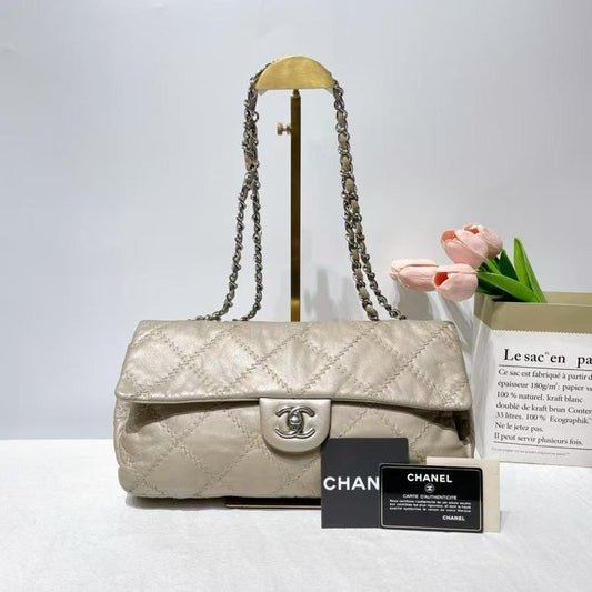 Chanel Beige Quilted Leather Shoulder Bag - Preloved BCQ