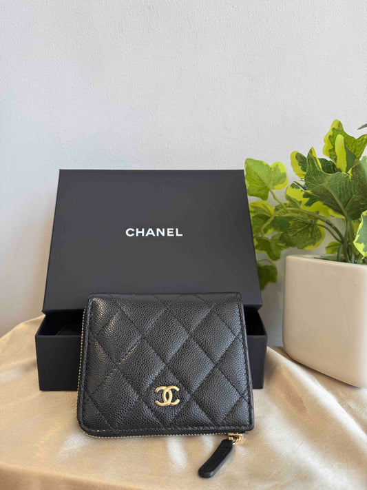 Chanel Caviar Wallet RE751154000 Black Leather Zip-Around