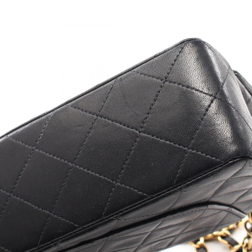 CHANEL Matelassé Double Flap Chain Shoulder Bag Lambskin Black Gold Hardware Vintage